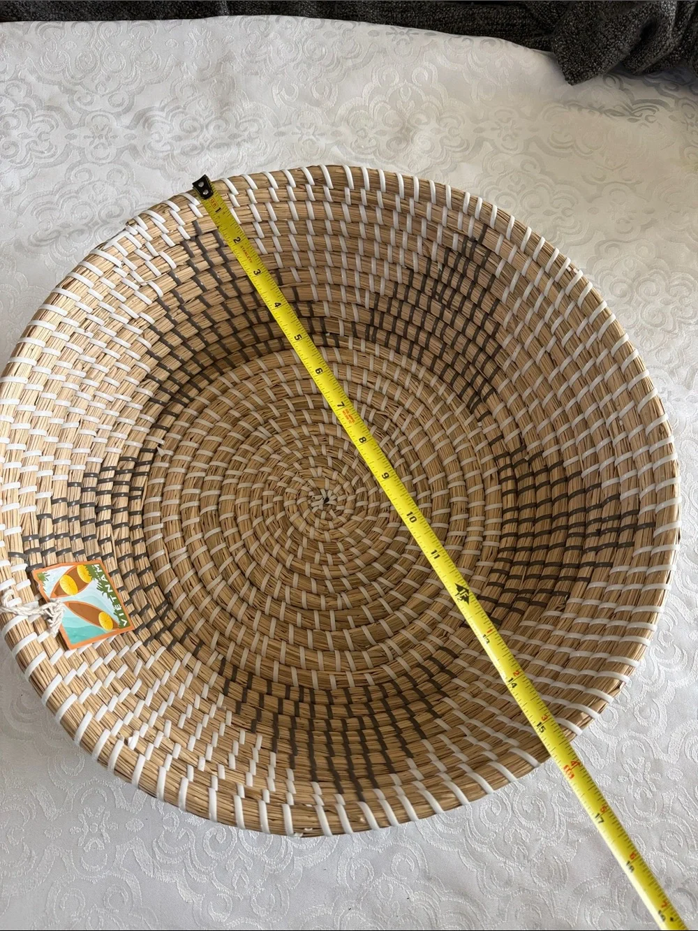 Natural Woven Basket Bowl - Tan, white & gray